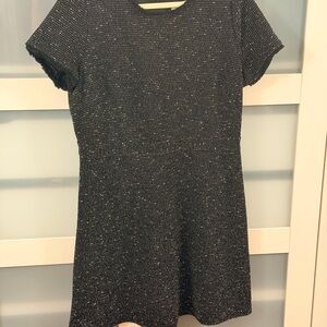 LOFT Black tweed Knit Short-Sleeve Fit-and-Flare Dress
